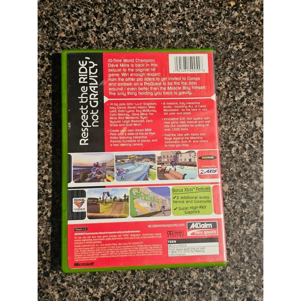 Dave Mirra Freestyle BMX 2 Microsoft Xbox Original 2001 CIB Complete With Manual